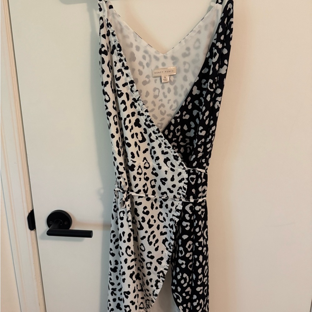 Honey Punch Black and White Leopard Print Dress